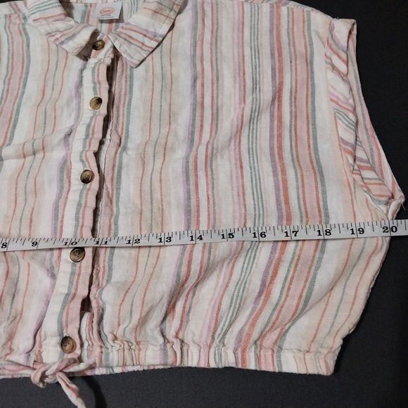 Wonder Nation shirt Girls XXL 18 white pink striped button up tie Linen Blend - Picture 5 of 8